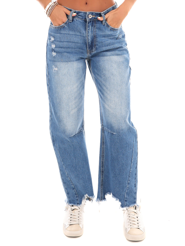 Urban Rebel High Rise Distressed Barrel Jeans