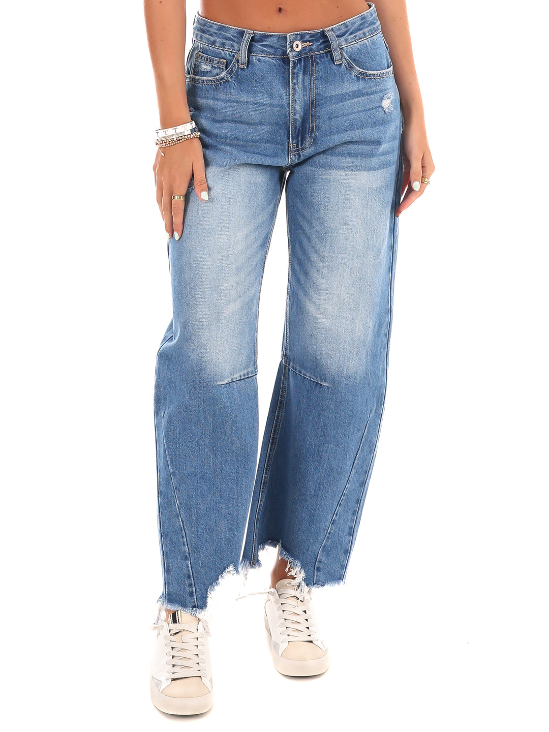 Urban Rebel High Rise Distressed Barrel Jeans