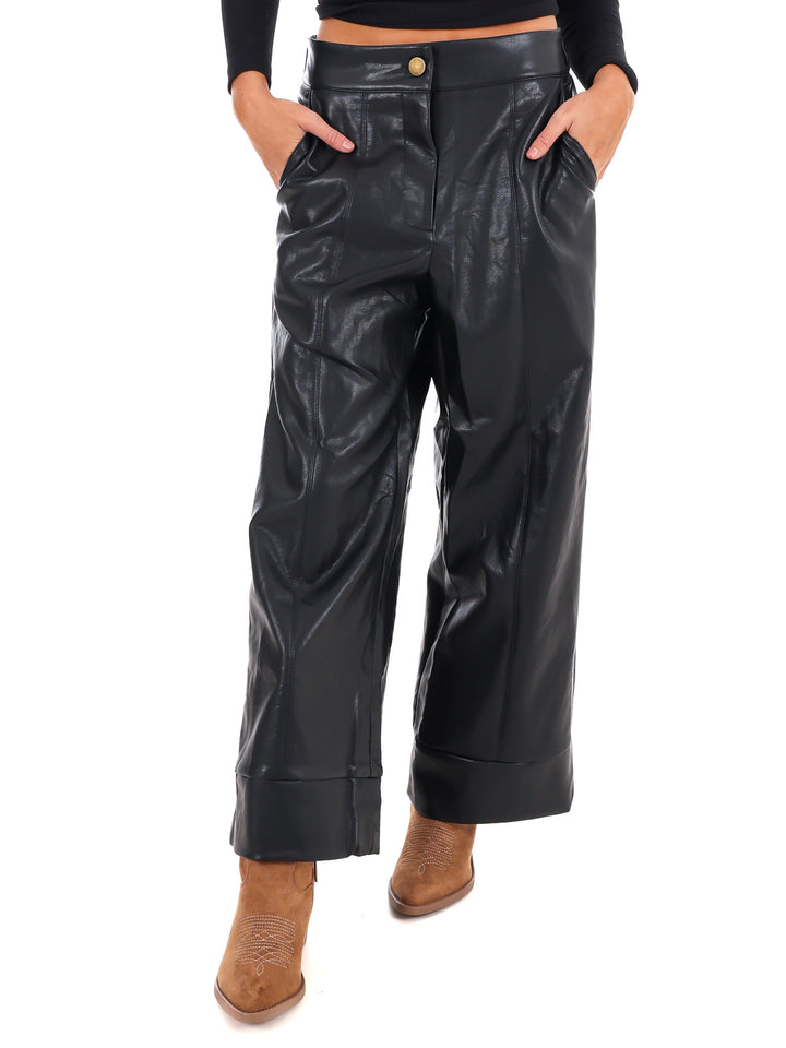 City Chic Leather Wide Leg Straight Pants