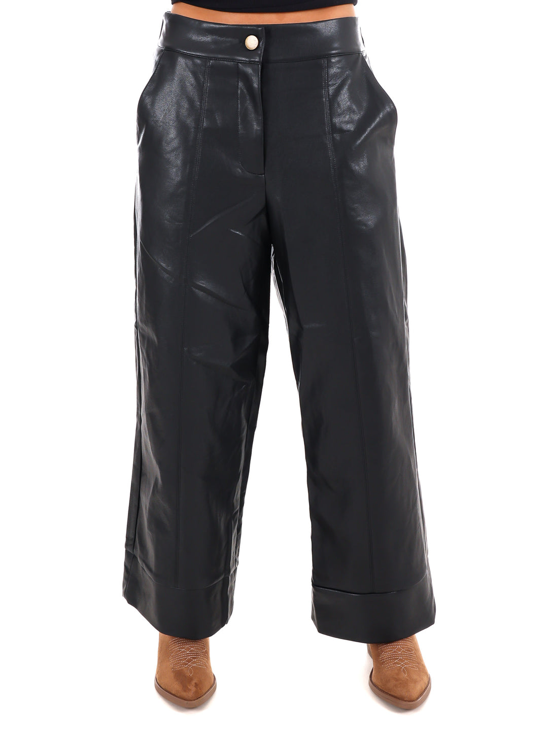 City Chic Leather Wide Leg Straight Pants