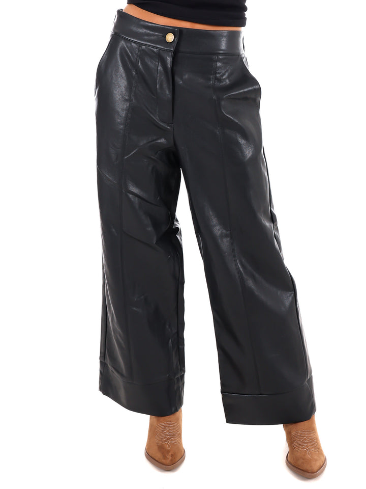 City Chic Leather Wide Leg Straight Pants