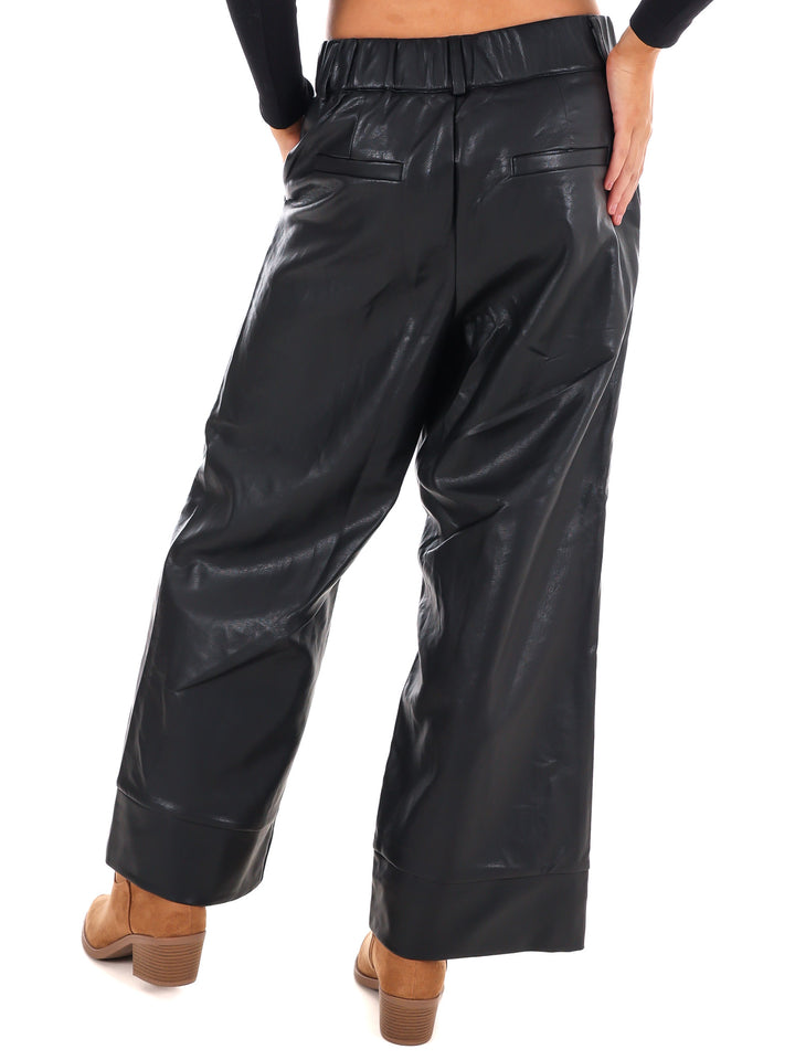 City Chic Leather Wide Leg Straight Pants