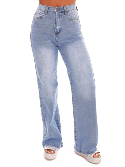 Get Your Attention Stud Wide Leg Jeans