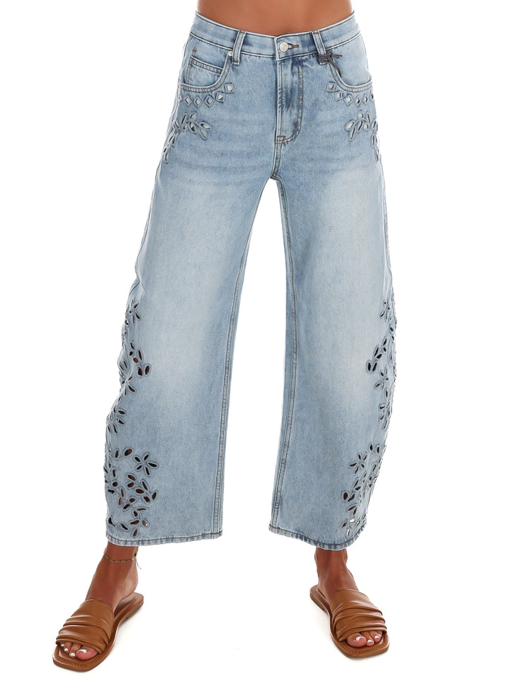 Daisy Drift Embroidered Barrel Jeans