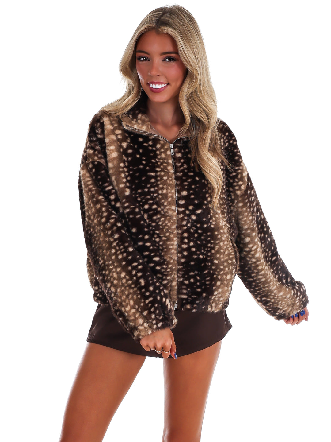 Mocha Fawn Faux Fur Jacket