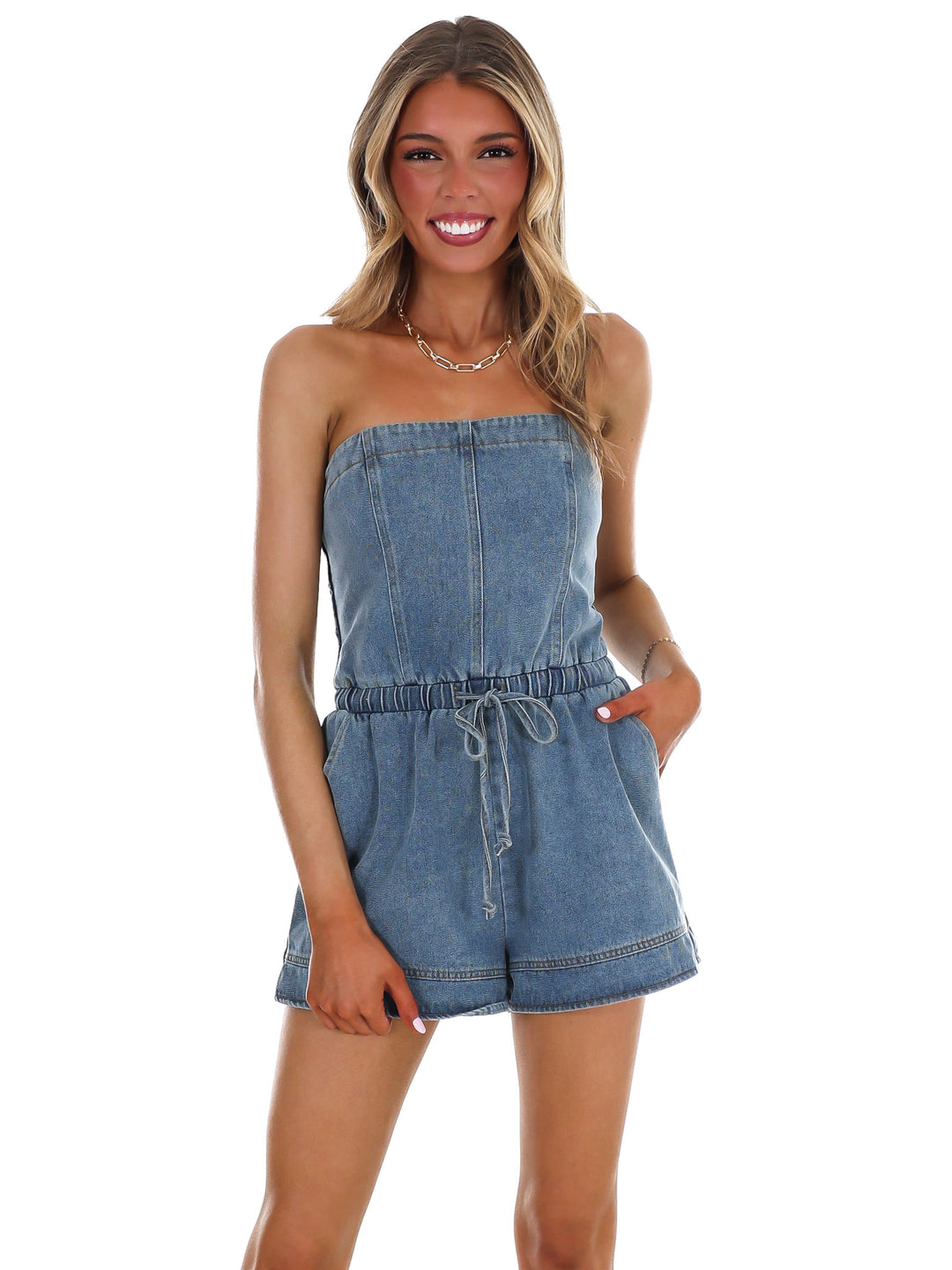 Color Me Denim Strapless Romper