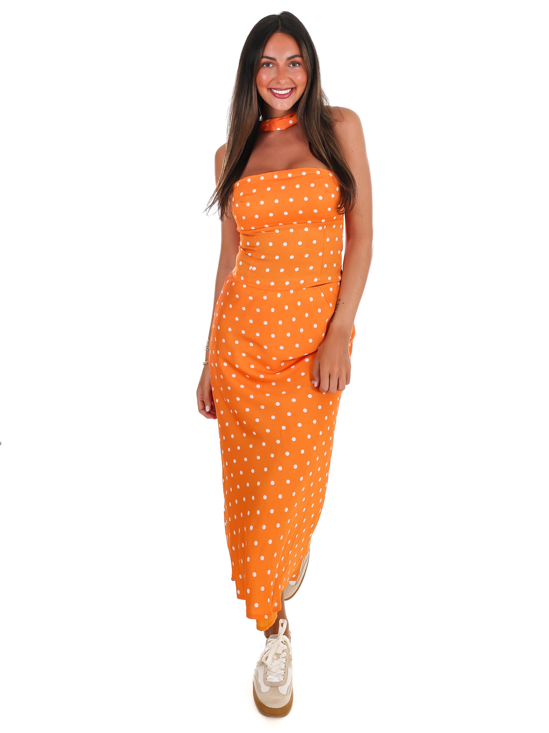 Coin Toss Polka Dot Two Piece Maxi Skirt Set