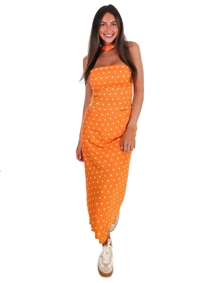 Coin Toss Polka Dot Two Piece Maxi Skirt Set