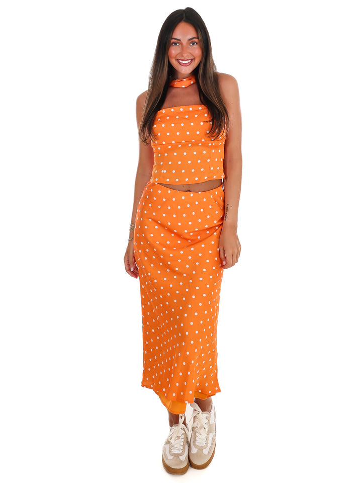 Coin Toss Polka Dot Two Piece Maxi Skirt Set