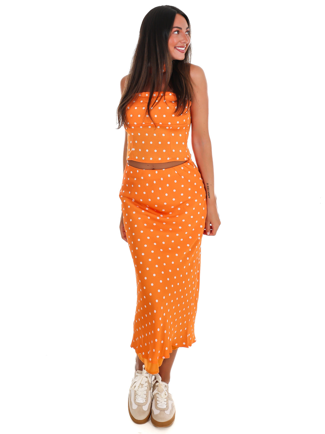 Coin Toss Polka Dot Two Piece Maxi Skirt Set