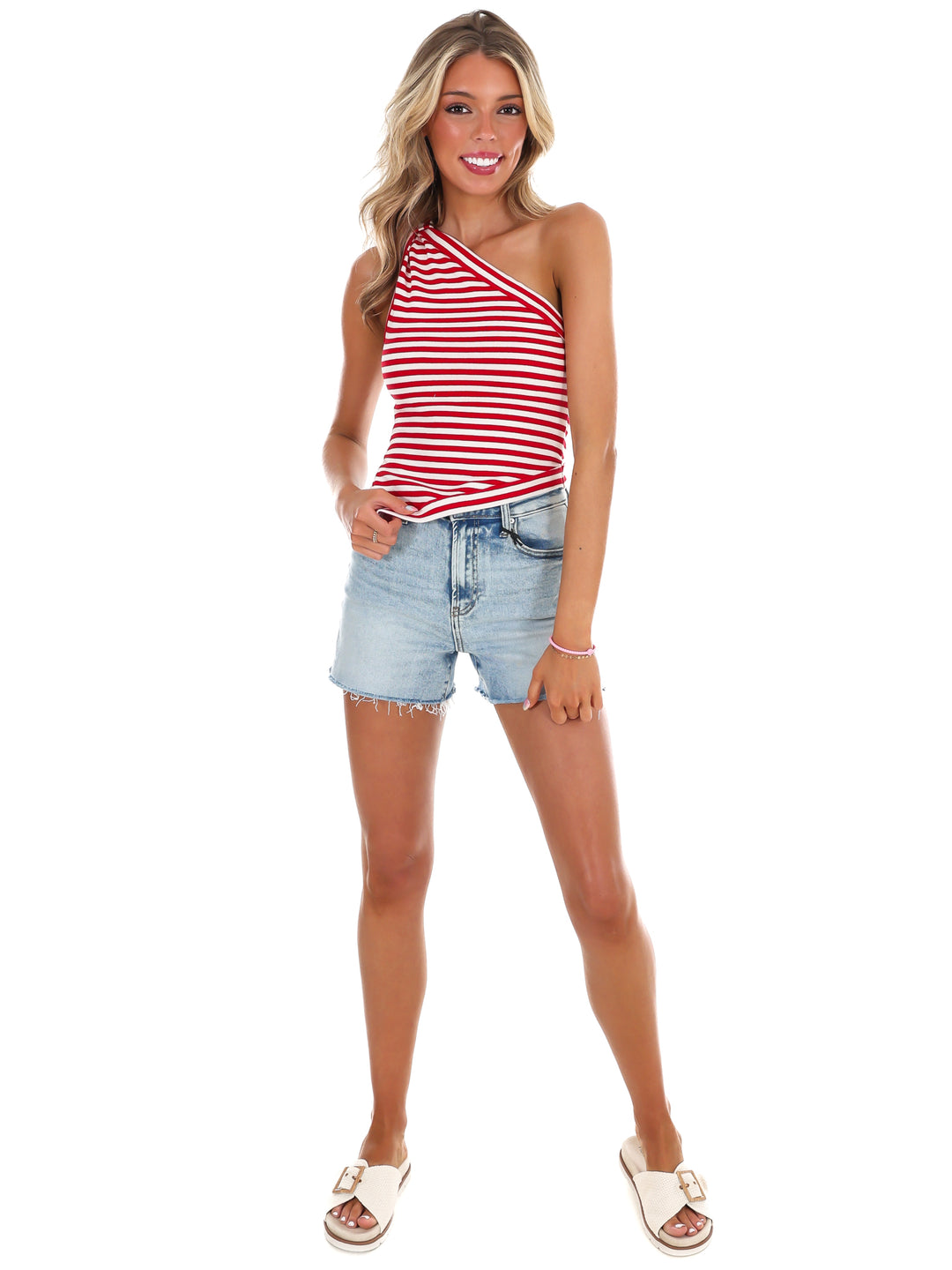 Summer Nights Stripe One Shoulder Top