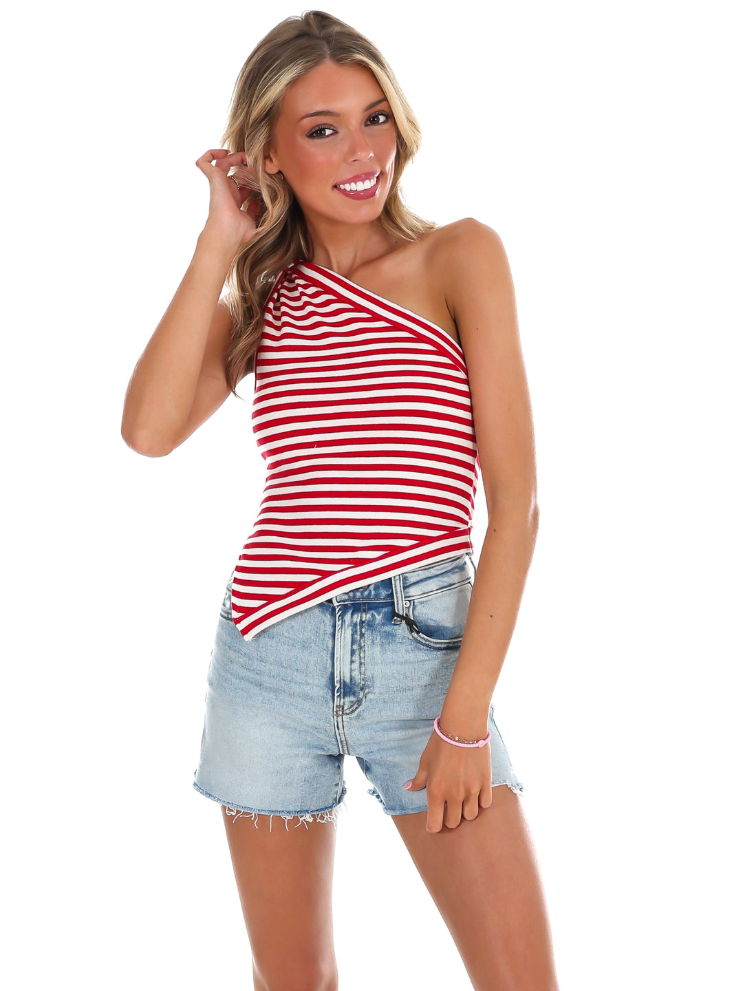 Summer Nights Stripe One Shoulder Top