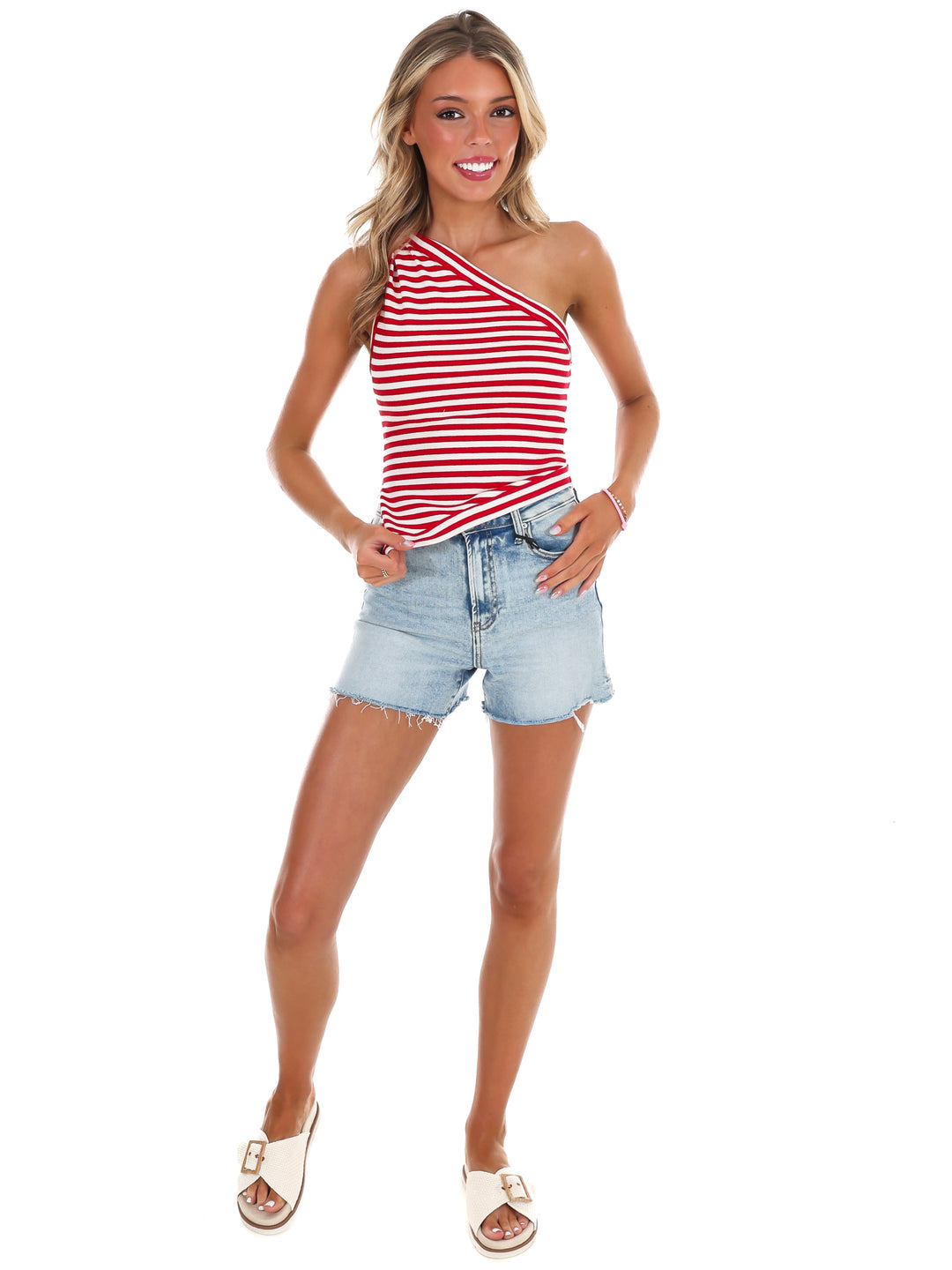 Summer Nights Stripe One Shoulder Top