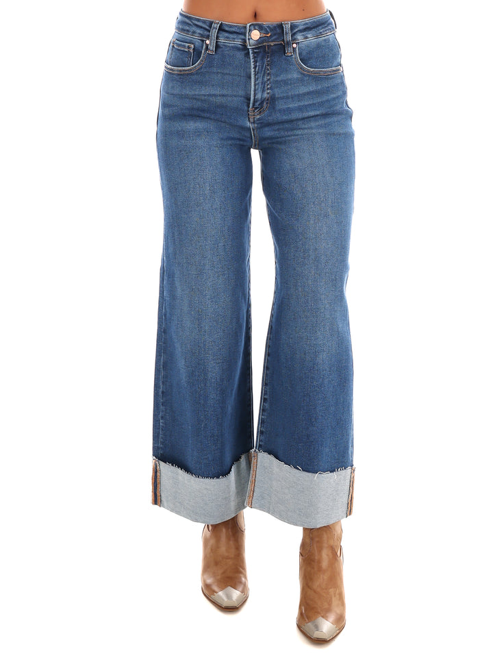 Uptown Fit High Rise Wide Leg Cuffed Jeans