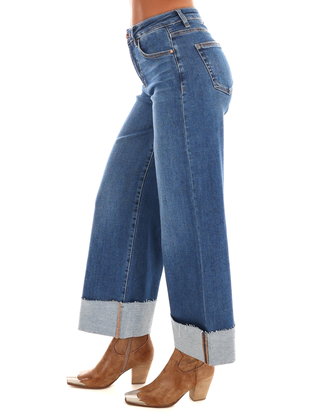 Uptown Fit High Rise Wide Leg Cuffed Jeans