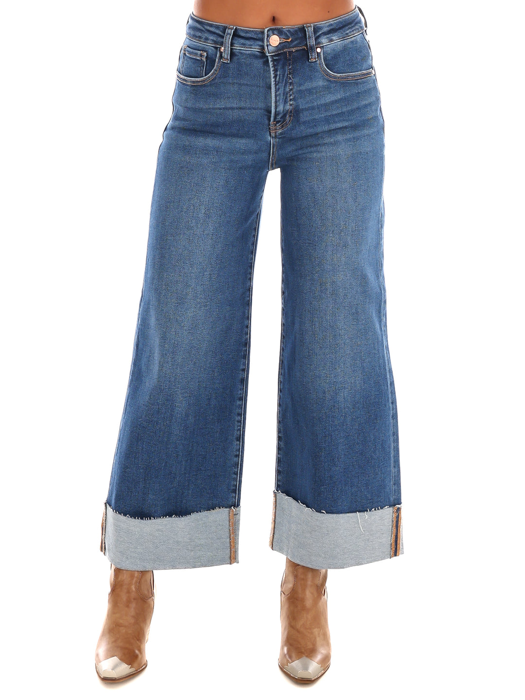 Uptown Fit High Rise Wide Leg Cuffed Jeans