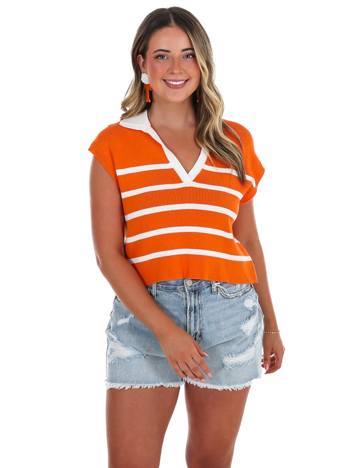 Halftime Prep Collared Sweater Top