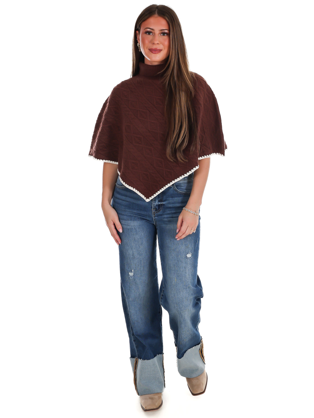 Fireside Cottage Turtleneck Poncho Sweater