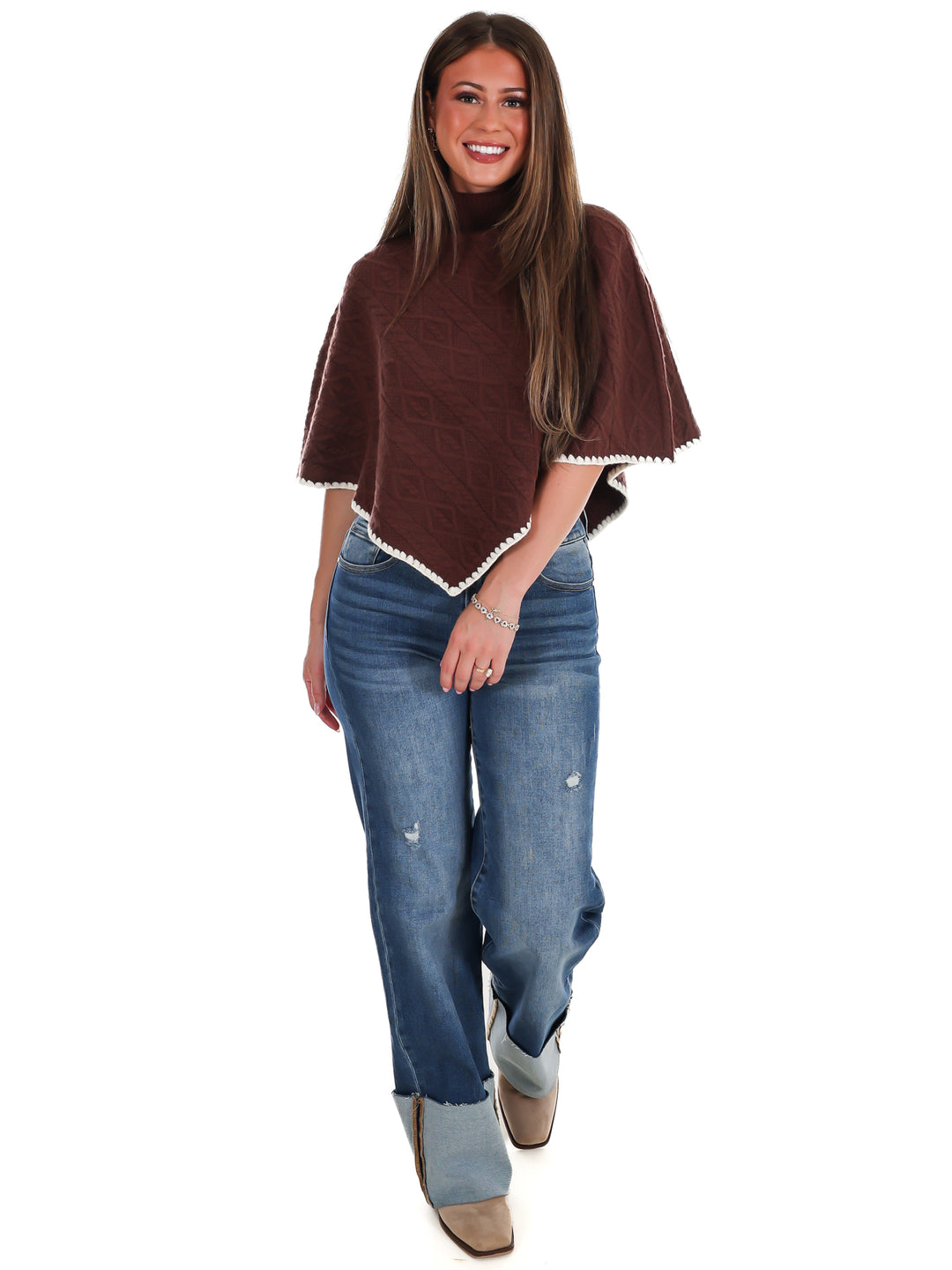 Fireside Cottage Turtleneck Poncho Sweater