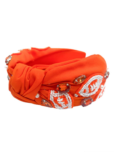 Orange and White Seed Bead Football Headband
