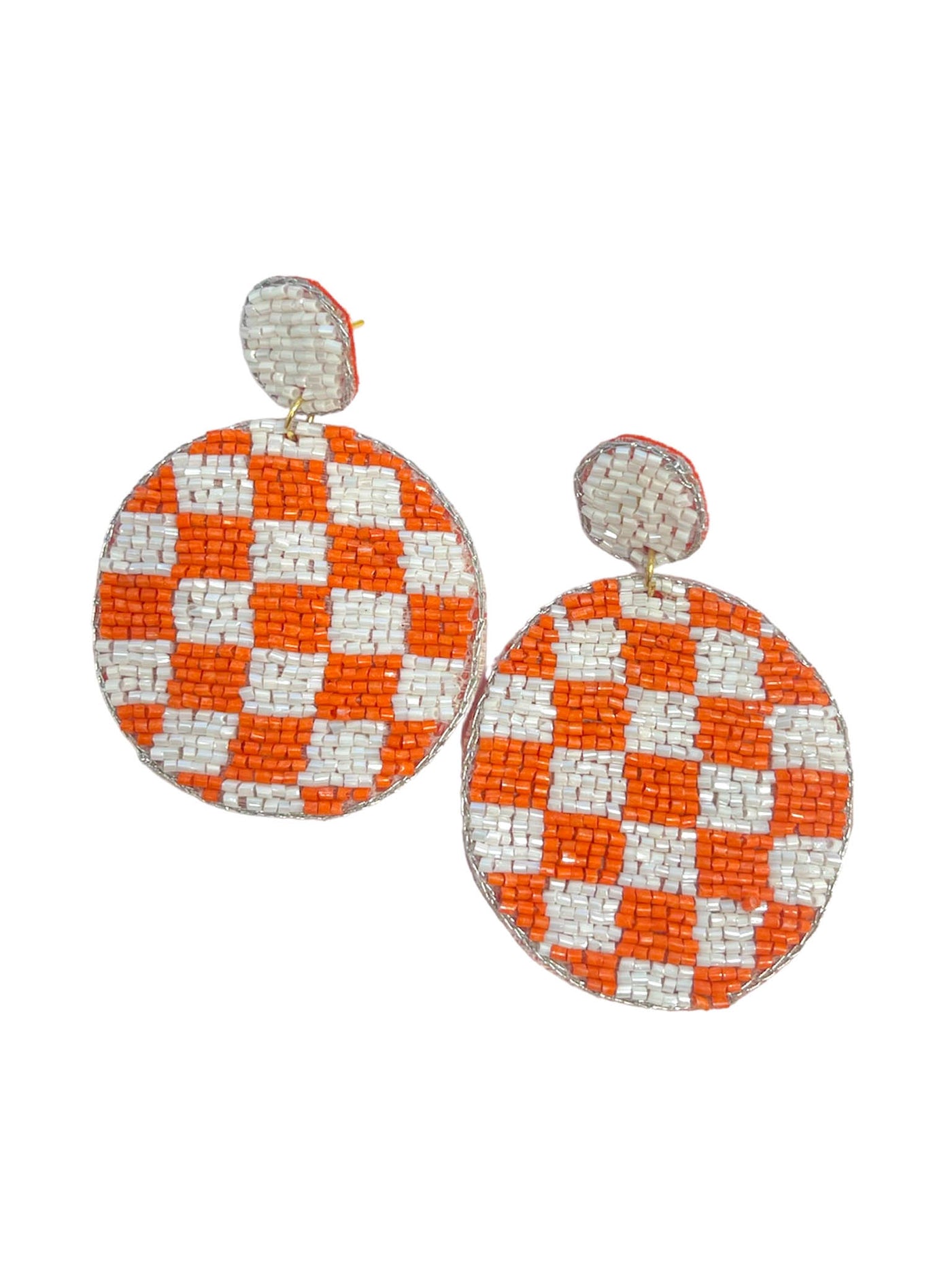 #1 Fan Seed Bead Checker Earrings