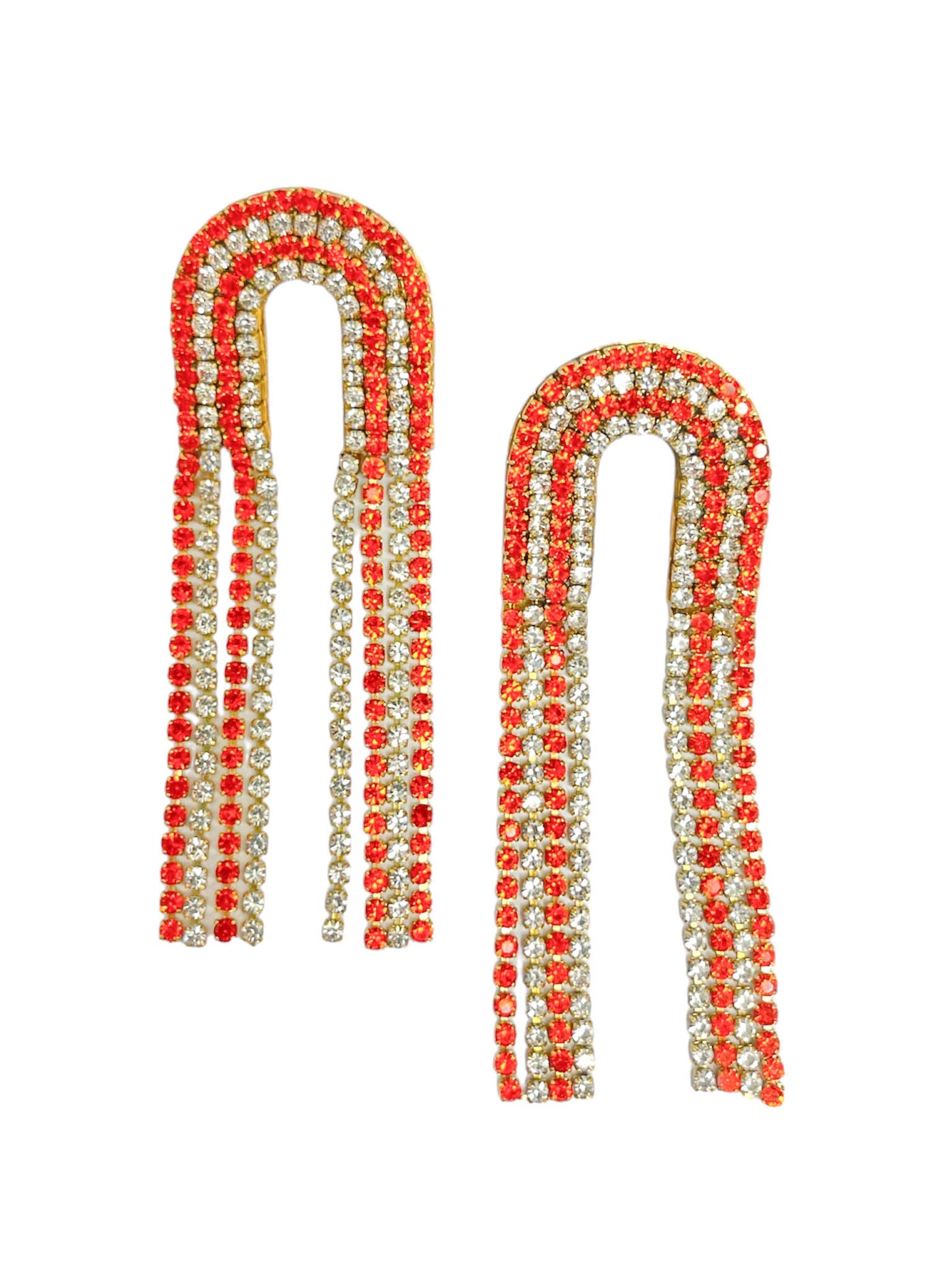 Orange/Silver Rhinestone Chain Drop Earrings