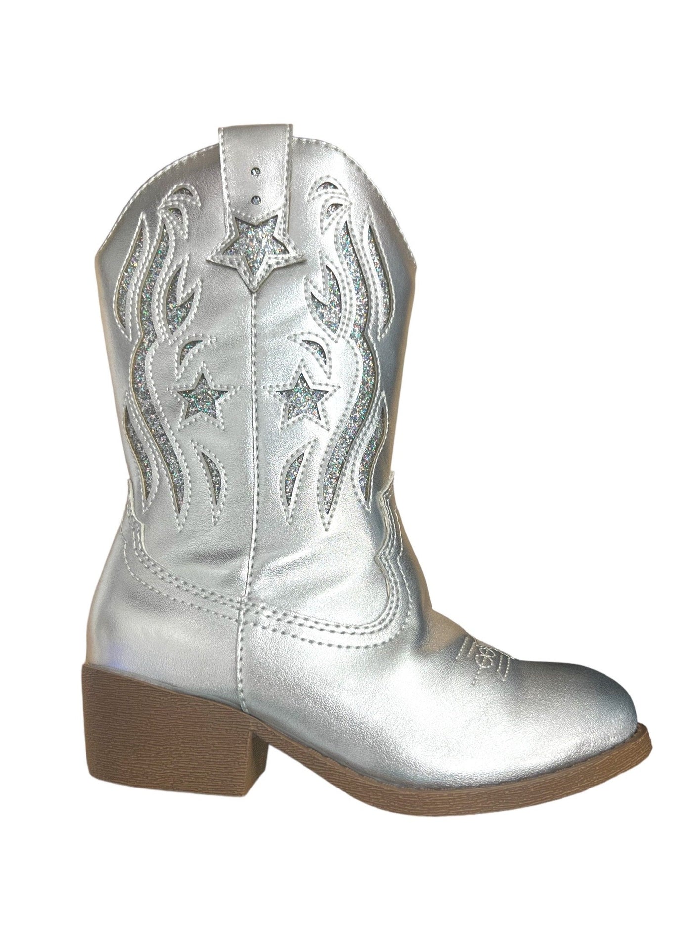 Girls Spur Silver Metallic Western Boots