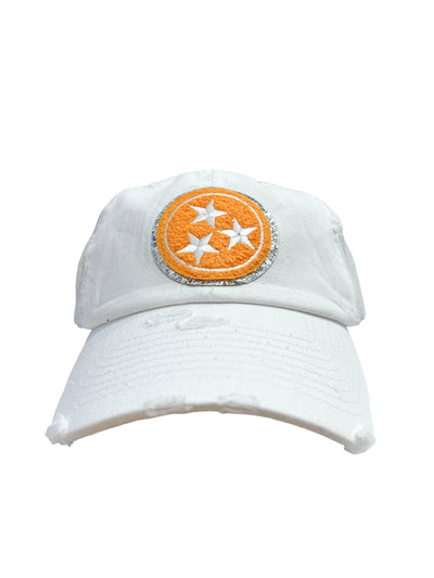 Chenille Tri-Star White Baseball Hat