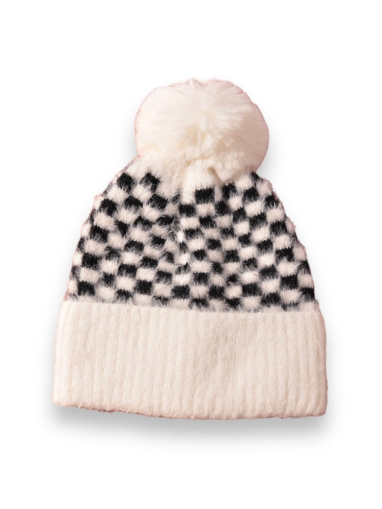 Checker Pom Pom Beanie