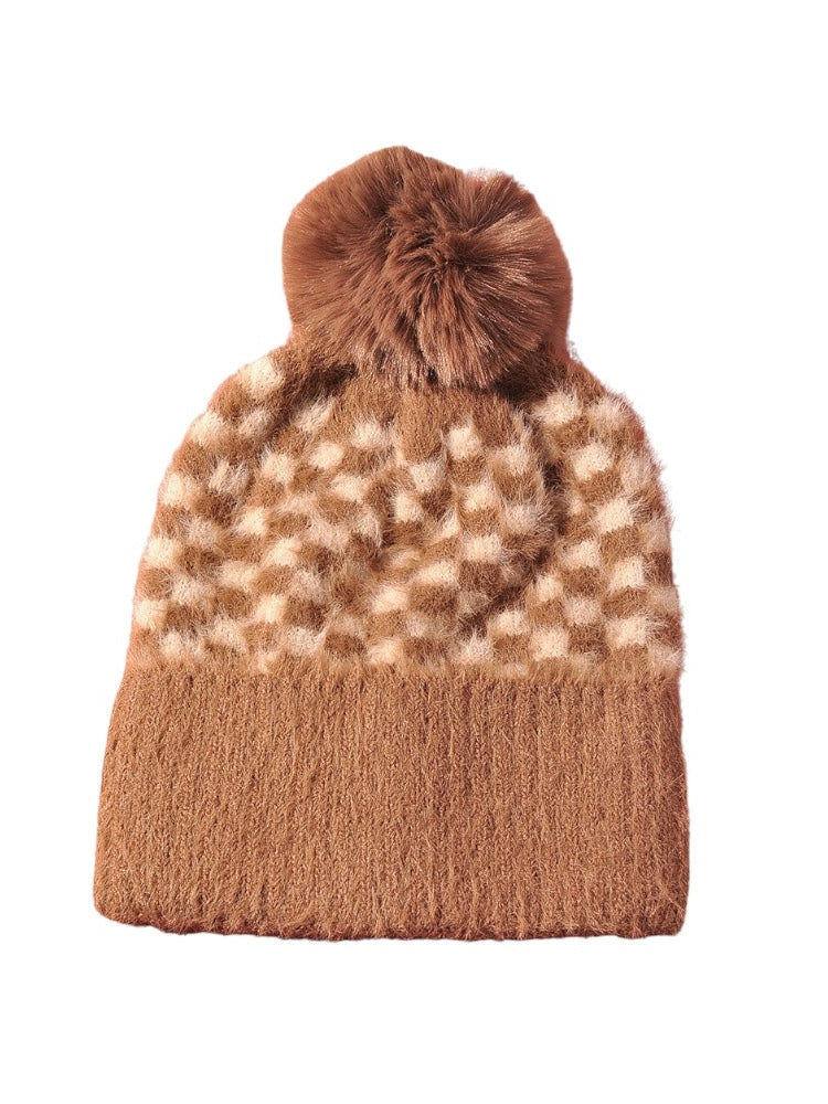 Checker Pom Pom Beanie