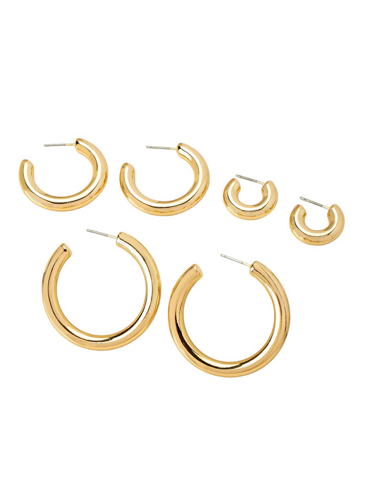 Trio Hollow Tube Hoop Earring Set