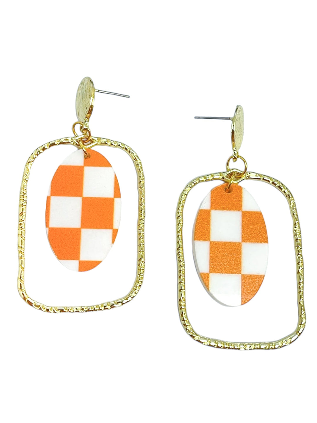 Orange Check Dangle Earrings