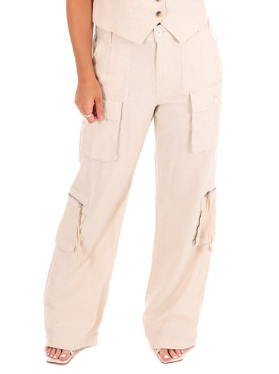 With the Girl's High Rise Linen Cargo Pants