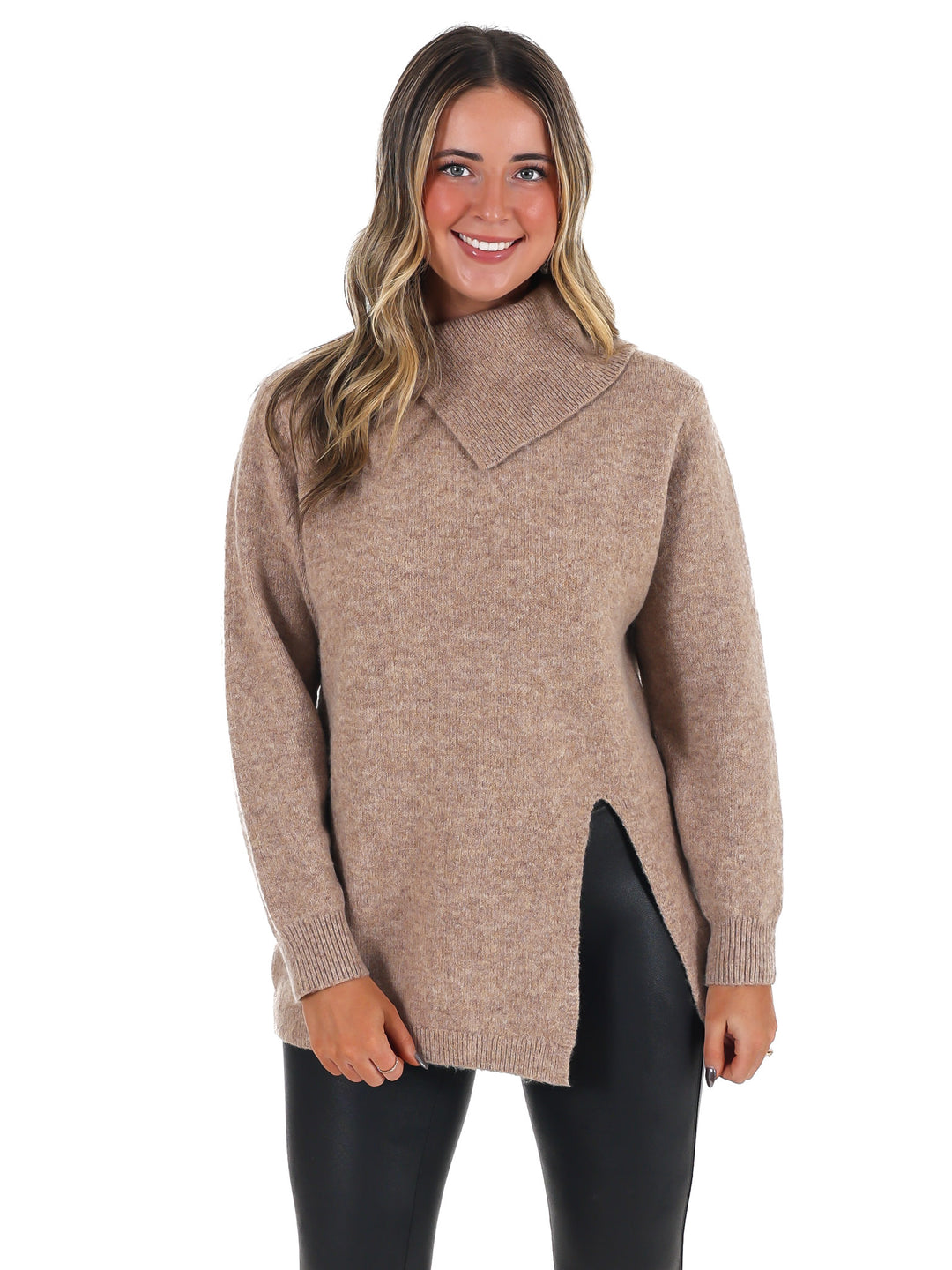 Right on Schedule Mock Neck Sweater