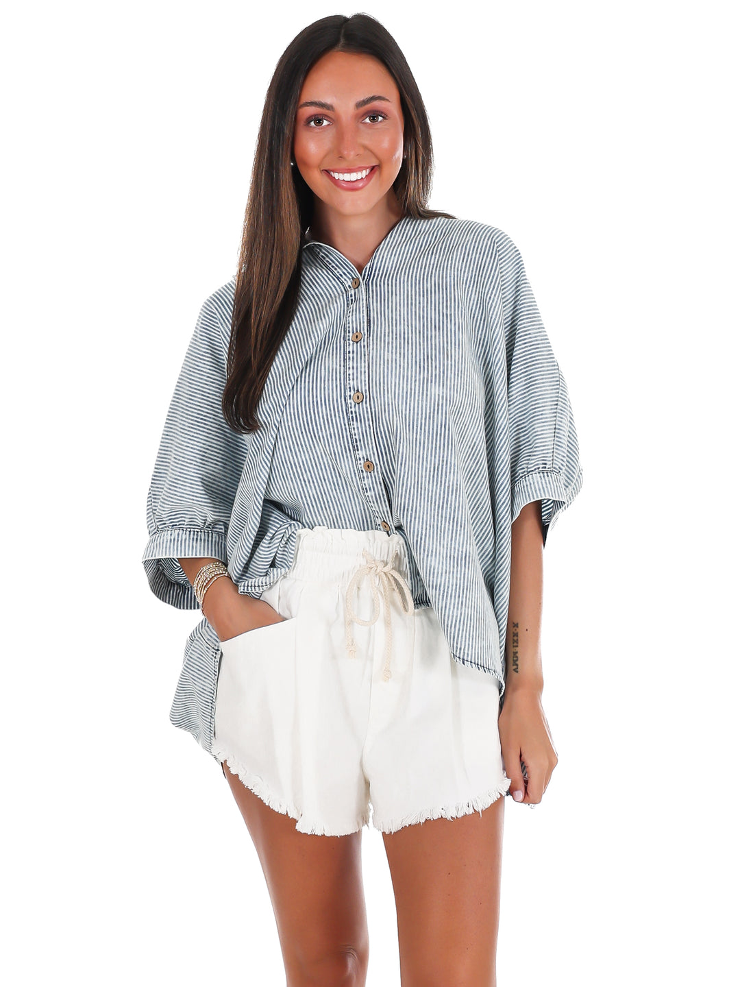 Prairie Skys Striped Button Down Top