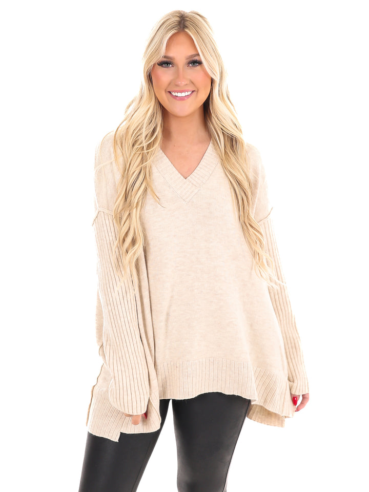 Find the Answer Oversized Ribbed Sweater
