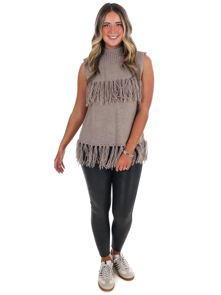 Fringe Sleeveless Sweater Top