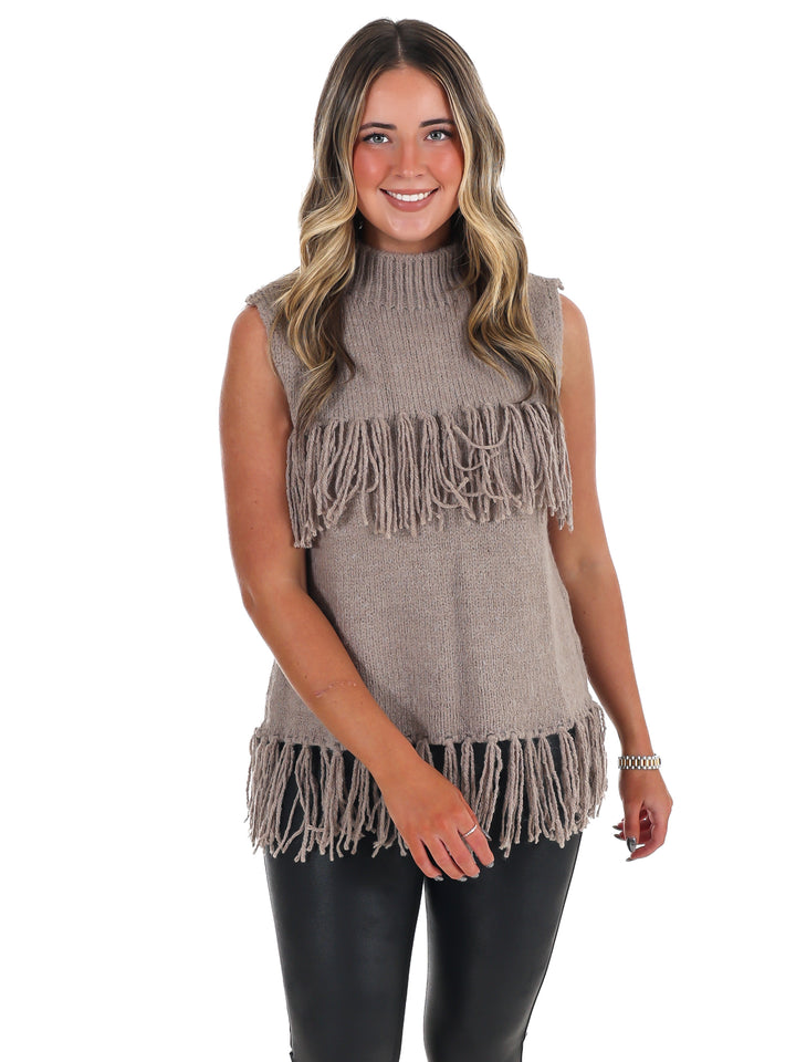 Fringe Sleeveless Sweater Top