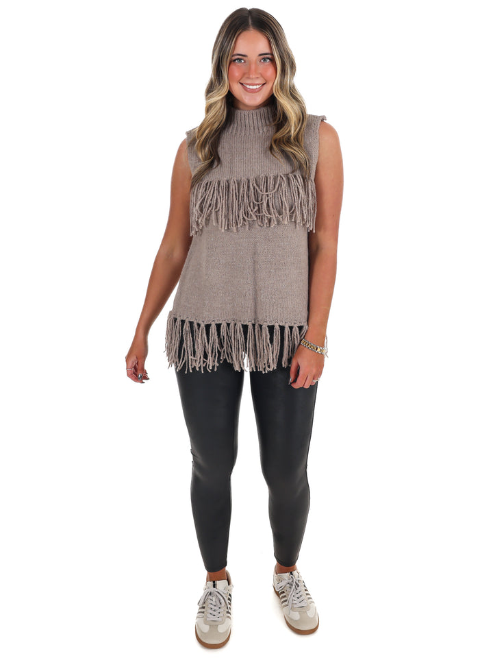 Fringe Sleeveless Sweater Top