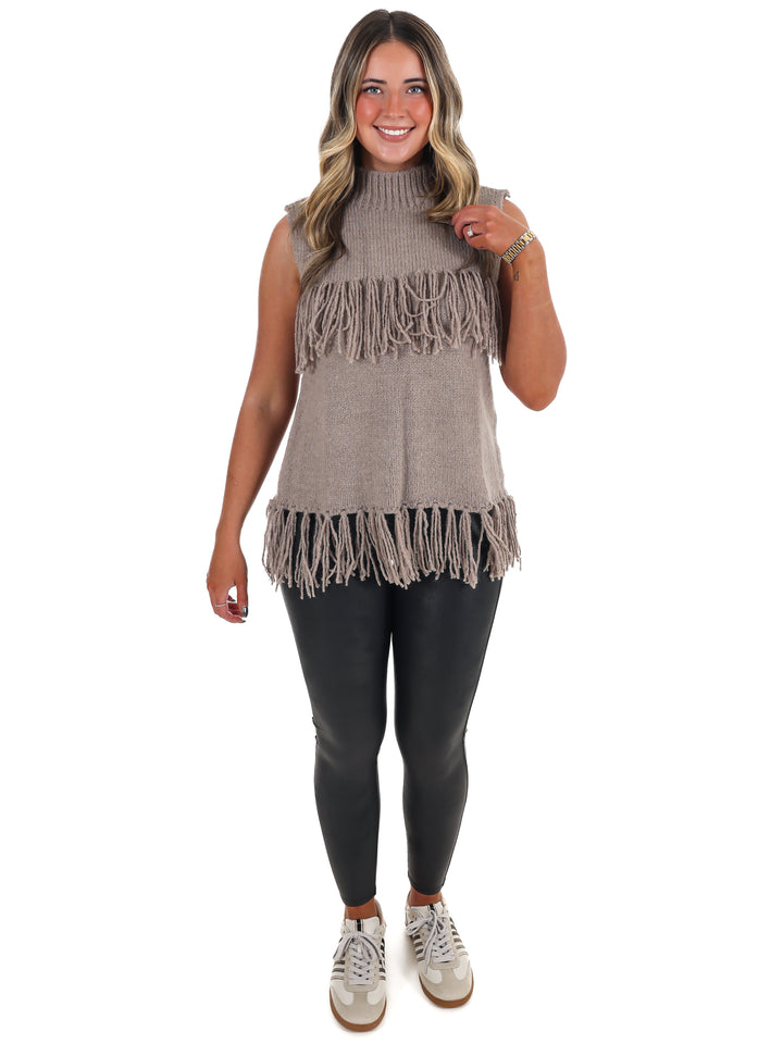 Fringe Sleeveless Sweater Top