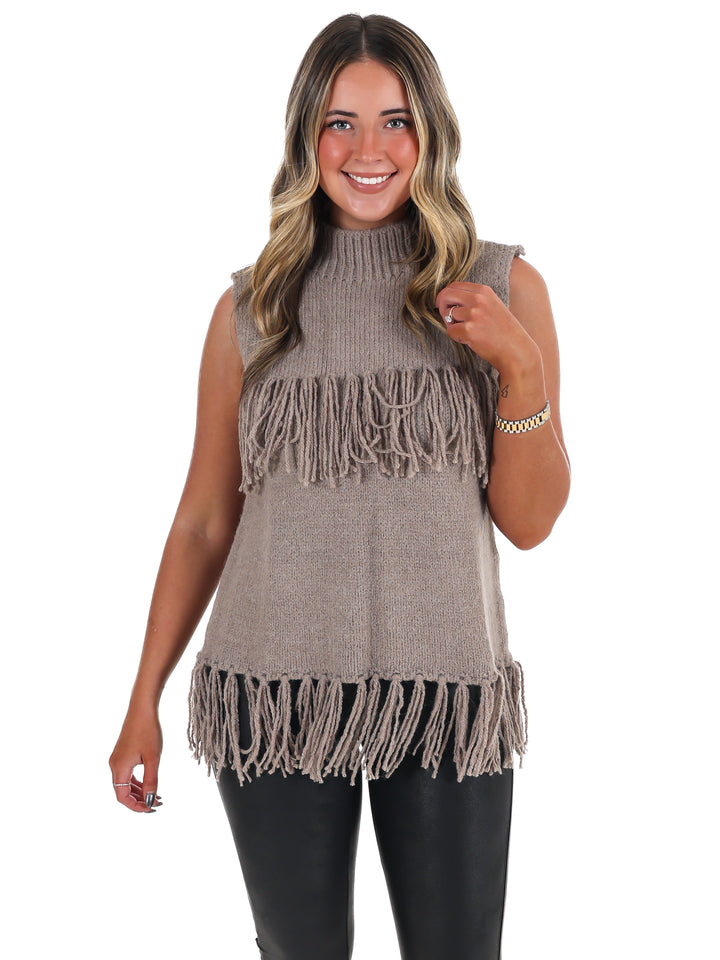 Fringe Sleeveless Sweater Top
