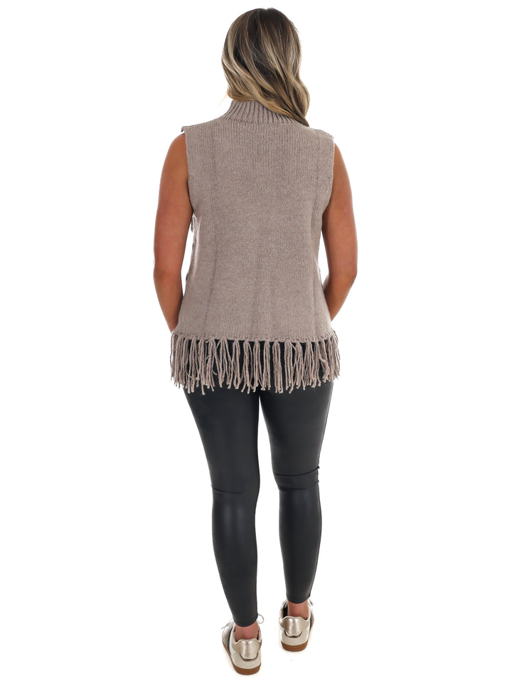 Fringe Sleeveless Sweater Top