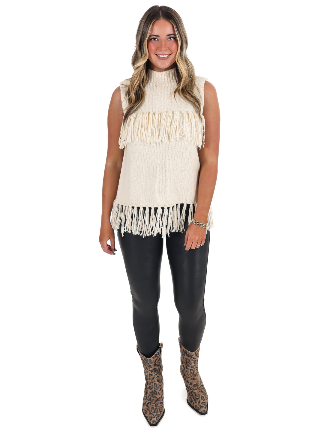 Fringe Sleeveless Sweater Top