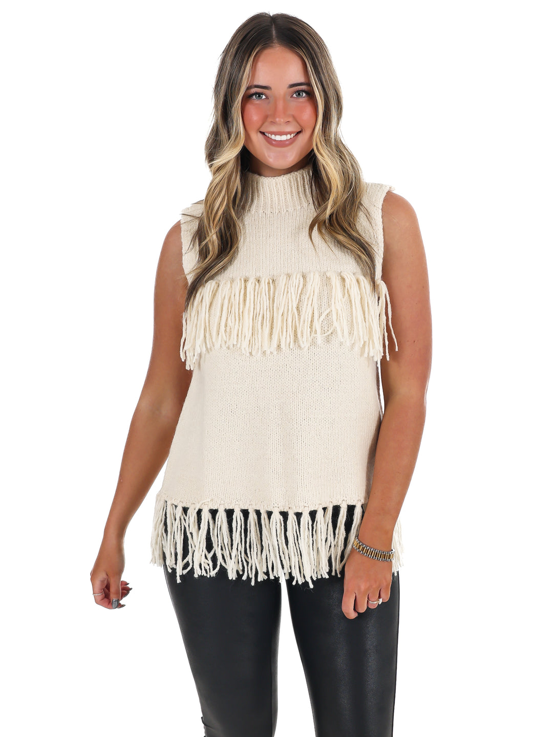 Fringe Sleeveless Sweater Top