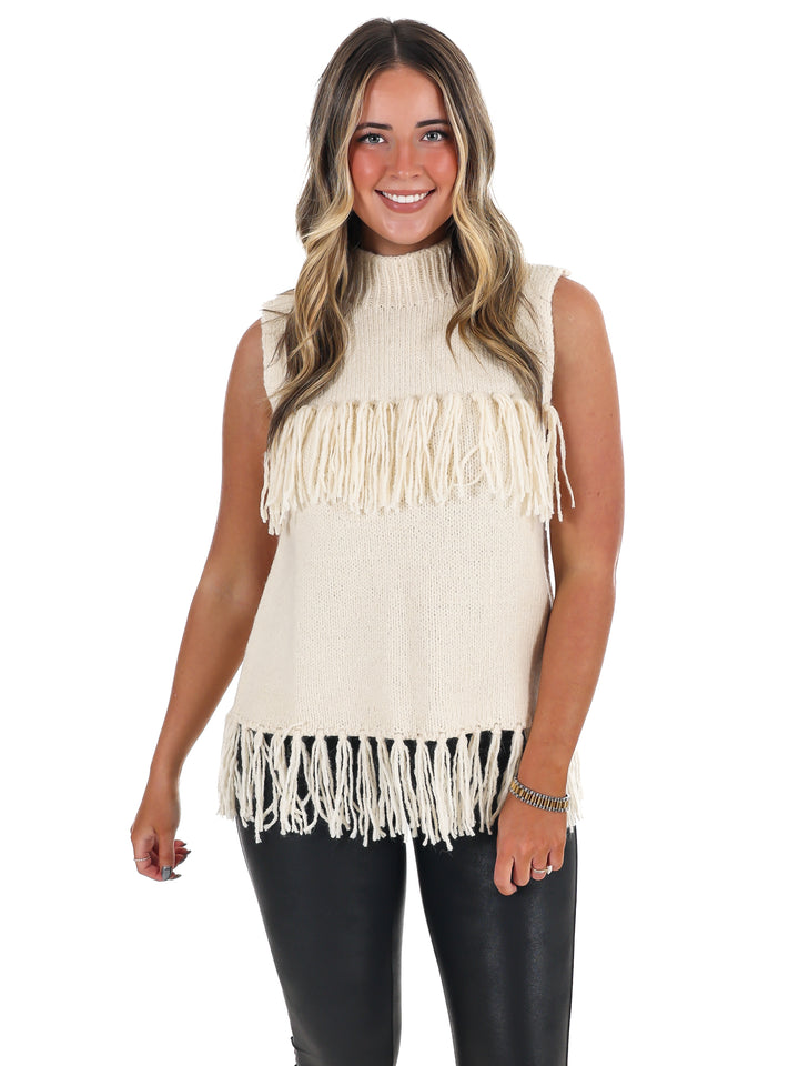 Fringe Sleeveless Sweater Top