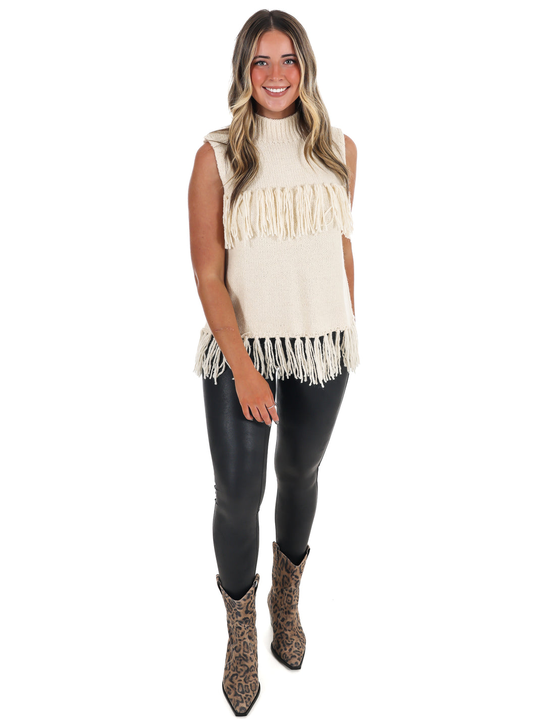 Fringe Sleeveless Sweater Top
