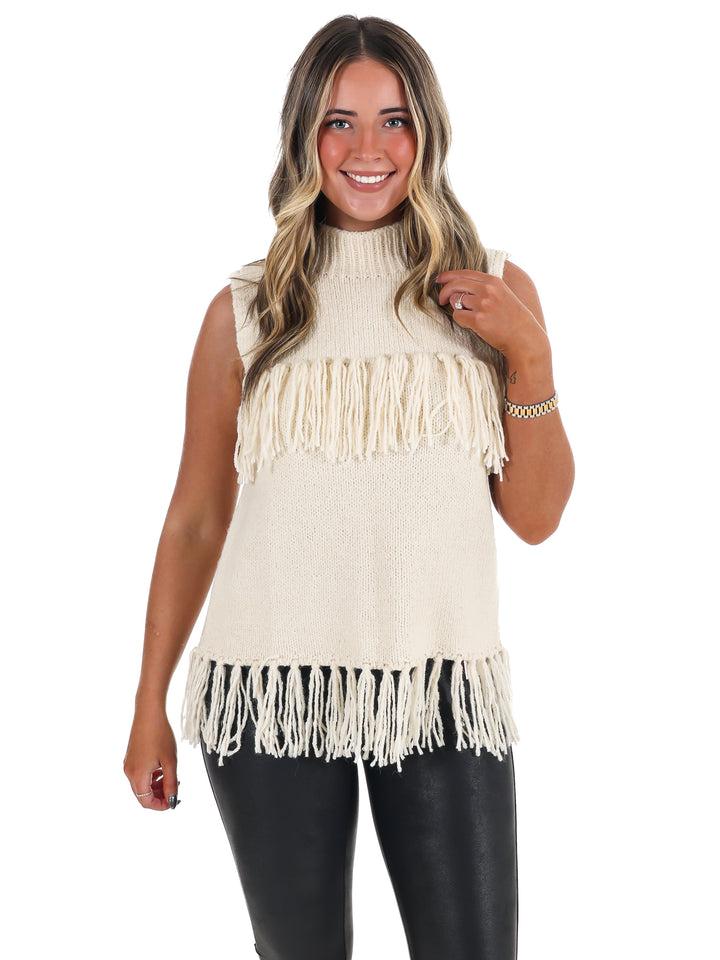 Fringe Sleeveless Sweater Top