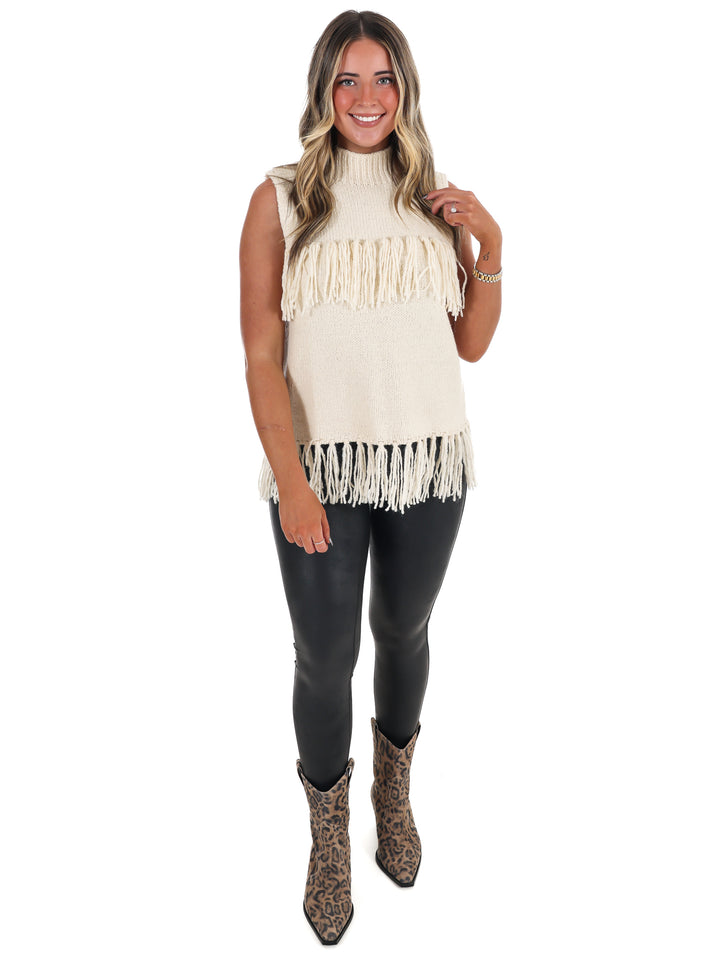 Fringe Sleeveless Sweater Top