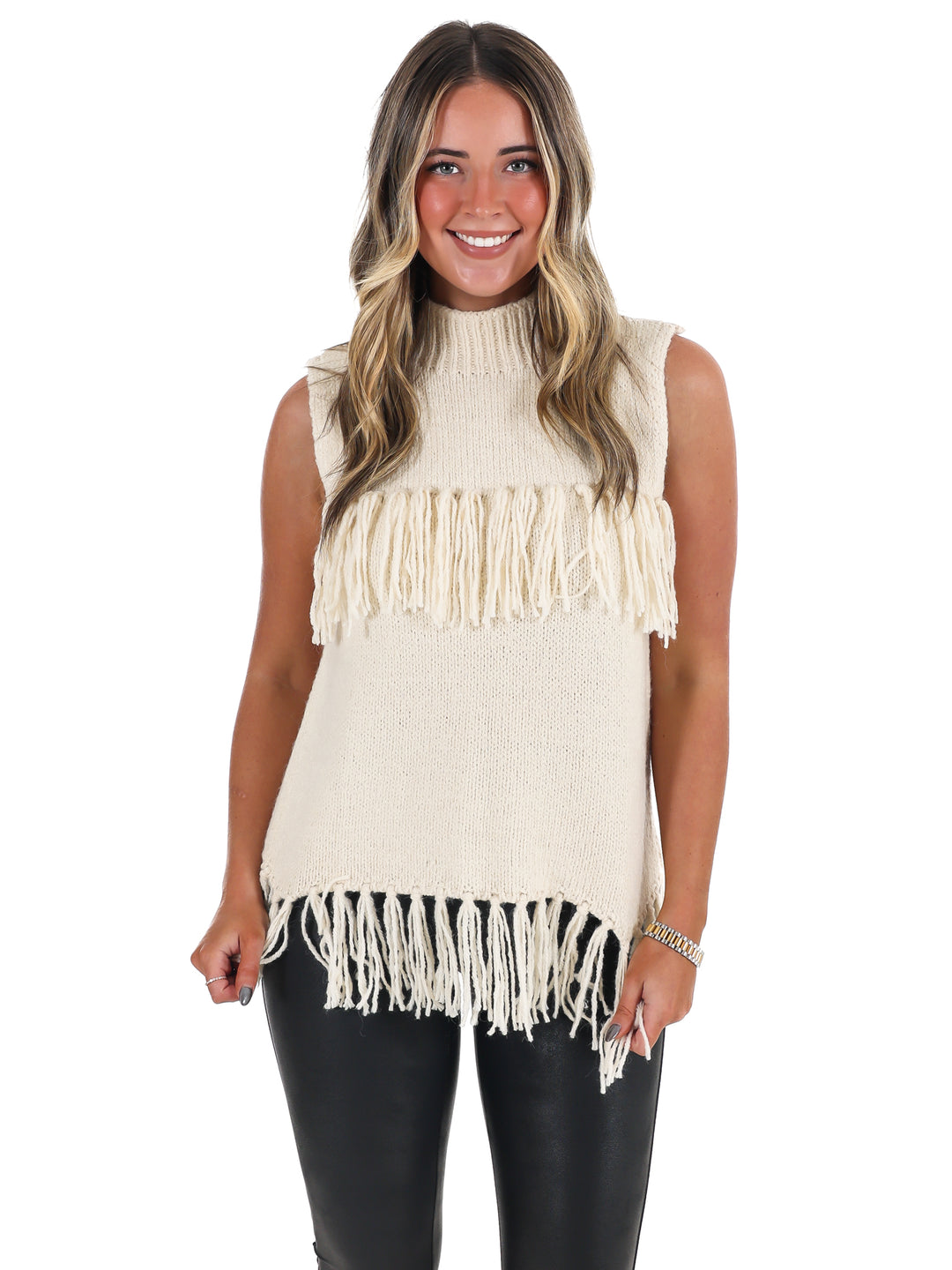 Fringe Sleeveless Sweater Top