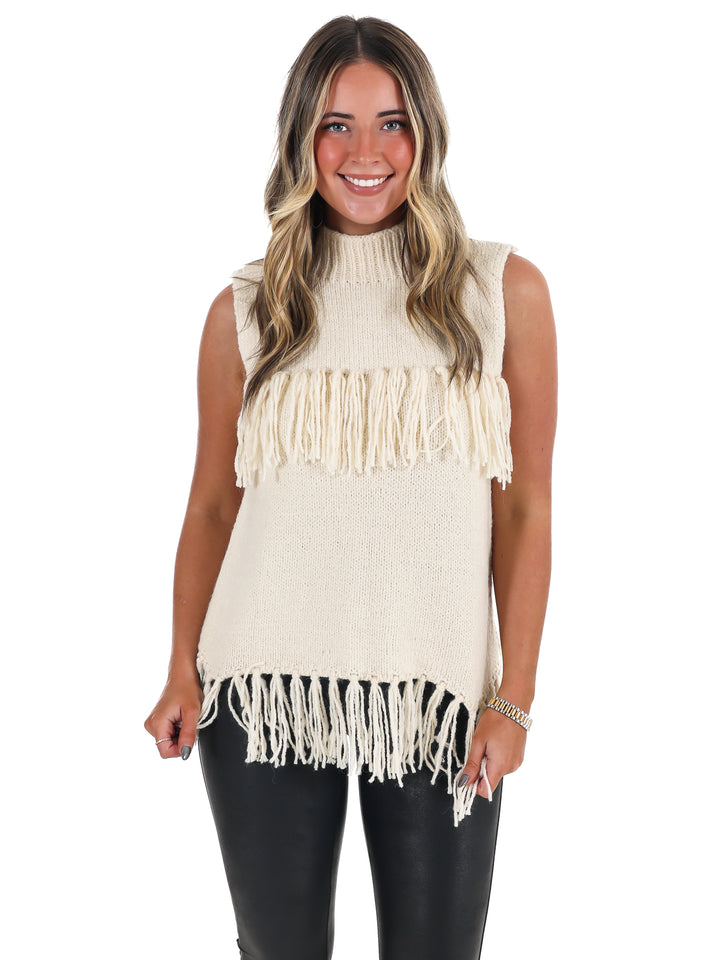 Fringe Sleeveless Sweater Top